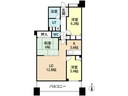 コスモ唐人町パークビュー 1003号(3LDK/10階)の間取り写真