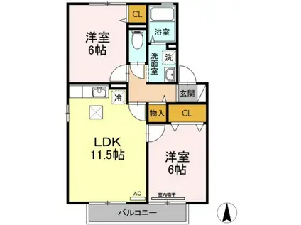 クラウディア C棟(2LDK/1階)の間取り写真