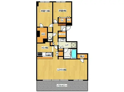 ポレスターステーションタワー北見(2LDK/7階)の間取り写真