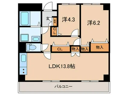 フィリシティートダパーク(2LDK/4階)の間取り写真