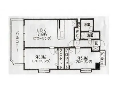 ミドルグレイ姪浜(2LDK/6階)の間取り写真