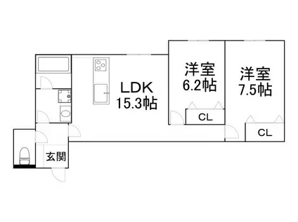 サントリーアネックス堂島レジデンス(2LDK/12階)の間取り写真