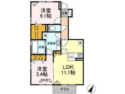D-ROOM西多賀 III(2LDK/1階)の間取り写真