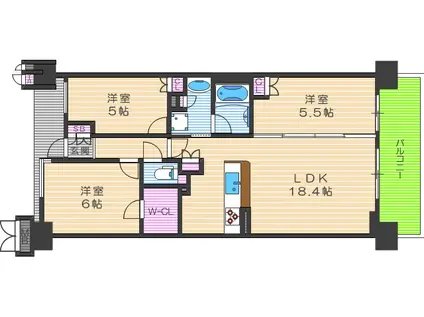 リバーガーデン福島木漏れ日の丘(3LDK/17階)の間取り写真