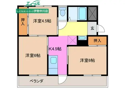 ヴィラナリー津 A棟(3K/4階)の間取り写真