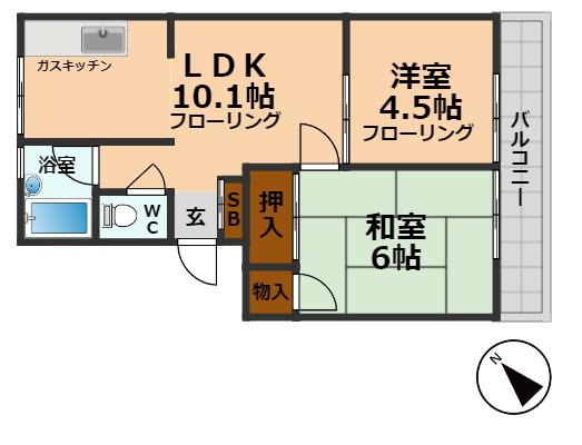 ブラウンハイツ(2LDK/2階)の間取り写真