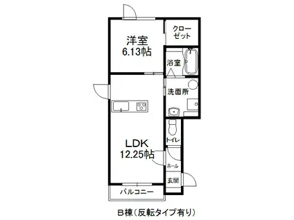 TOWNリバーサイドC・D(1LDK/2階)の間取り写真