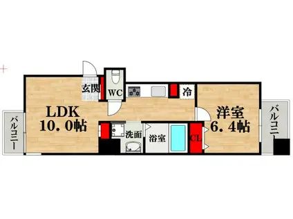 RIDGE北堀江(1LDK/15階)の間取り写真