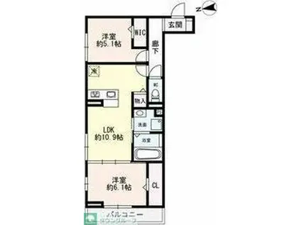 D-ROOM名駅F棟(2LDK/2階)の間取り写真