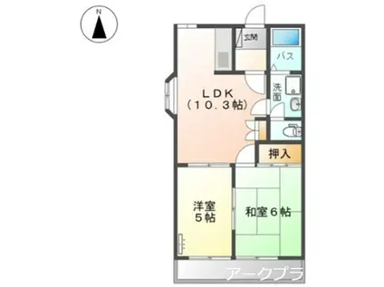 グランビュー平田(2LDK/1階)の間取り写真