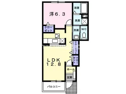 グランツ オーク(1LDK/1階)の間取り写真