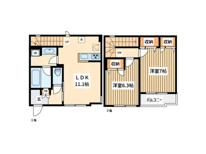 川崎市幸区東古市場計画(2LDK/1階)の間取り写真