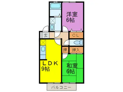 カンパ-ニュ西村C棟(2LDK/2階)の間取り写真