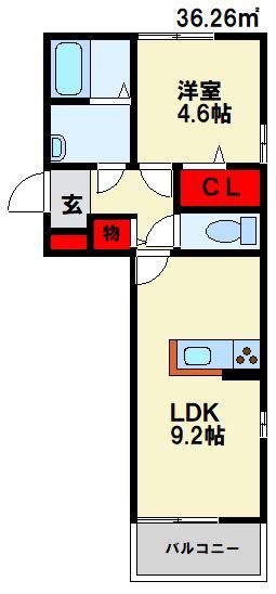 クレッシェンド大浦(1LDK/1階)の間取り写真