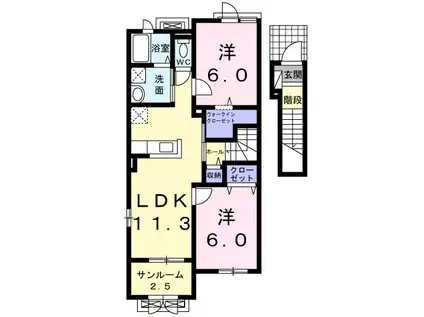エーヴィヒ・ヴォール A(2LDK/2階)の間取り写真