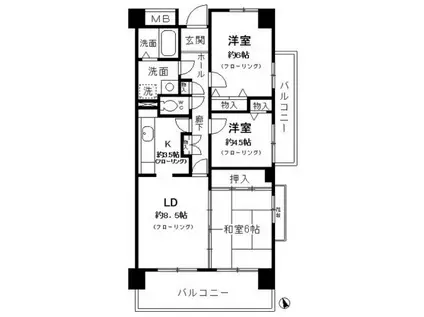 コーポレート小金井梶野通3号棟 3-401(3LDK/4階)の間取り写真