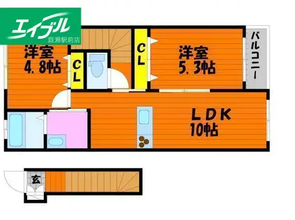 フェリーチェ(2LDK/2階)の間取り写真