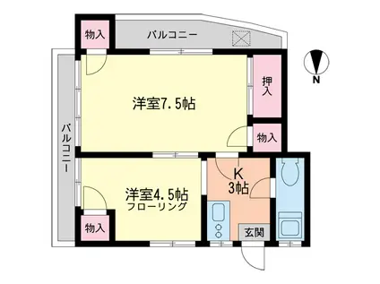 ウインズコート南六郷(2K/2階)の間取り写真