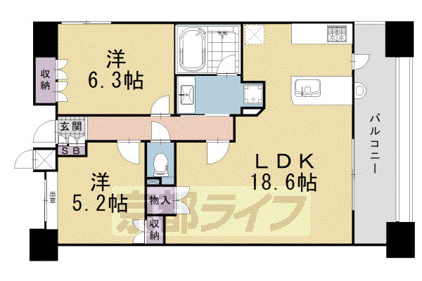 グランエスパス御所南(2LDK/2階)の間取り写真