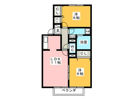 エクレール(2LDK/2階)の間取り写真