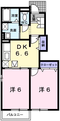 メゾン ド セゾンB(2DK/1階)の間取り写真