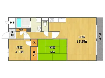 ハイネスAONO(2LDK/4階)の間取り写真