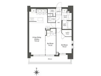 クレストコート白金高輪(2LDK/10階)の間取り写真