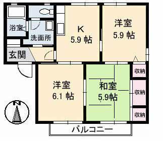 ノーブルパレス大山 A棟(3K/2階)の間取り写真