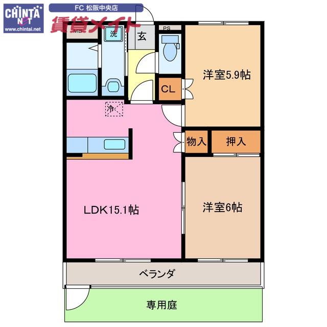 ヴィラNAKAGAWAII(2LDK/1階)の間取り写真
