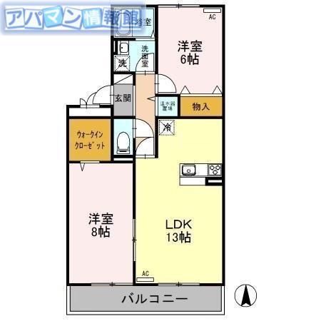 セブンワンテンE(2LDK/3階)の間取り写真