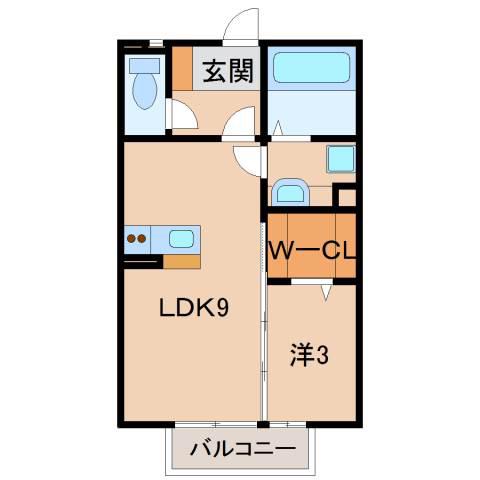 あーばんはいつ神前B棟(1LDK/2階)の間取り写真