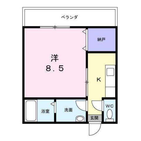 ルートワン矢作(1K/1階)の間取り写真