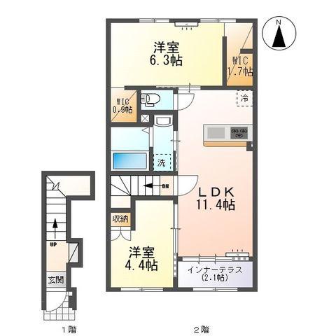 三ツ井アパート(2LDK/2階)の間取り写真