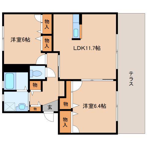 カーサヴェルデ桜井(2LDK/1階)の間取り写真