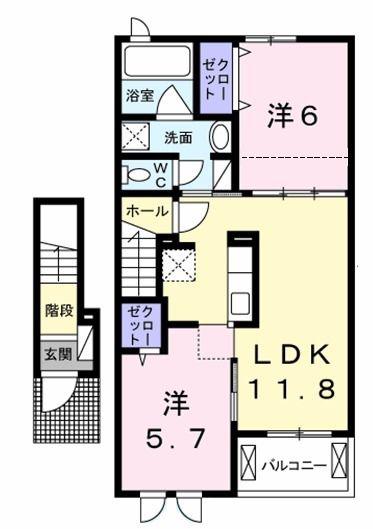 ベルコート高針B(2LDK/2階)の間取り写真