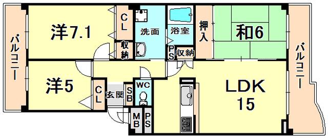 KDXレジデンス夙川ヒルズ 5番館(3LDK/4階)の間取り写真
