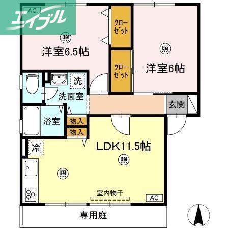 ハイカムール花尻A棟(2LDK/1階)の間取り写真