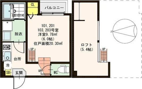 カレッジヒルズ瑞光(1K/2階)の間取り写真