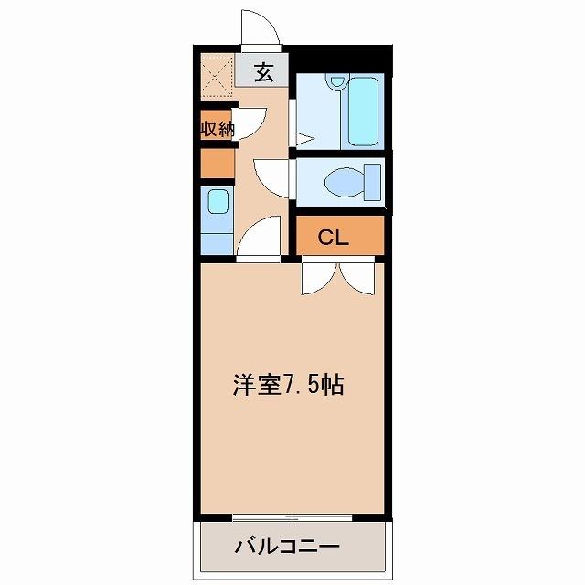 ベルトピア宮崎7(1K/2階)の間取り写真
