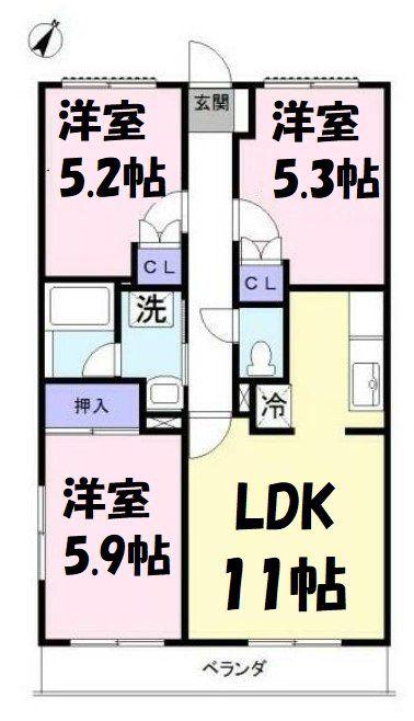 リュウ壱番館(3LDK/1階)の間取り写真