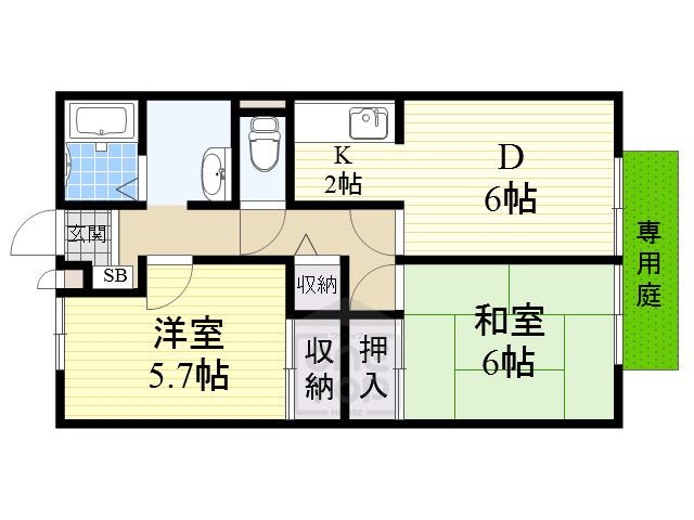グリーンハイツ岸辺(2DK/1階)の間取り写真