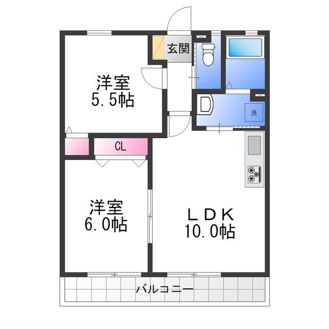 エスポワールIIB棟(2LDK/1階)の間取り写真