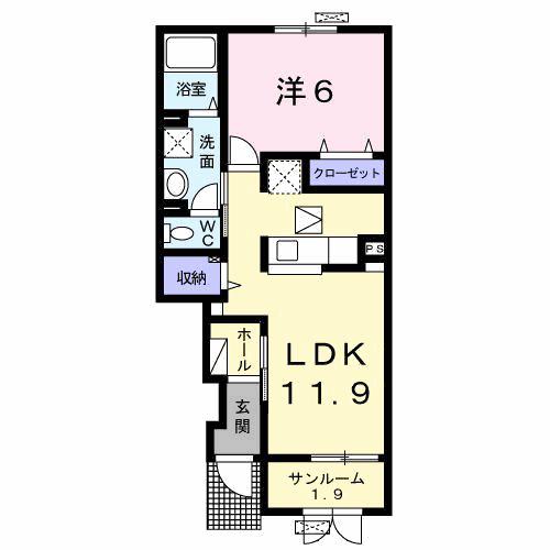 サン青木島(1LDK/1階)の間取り写真