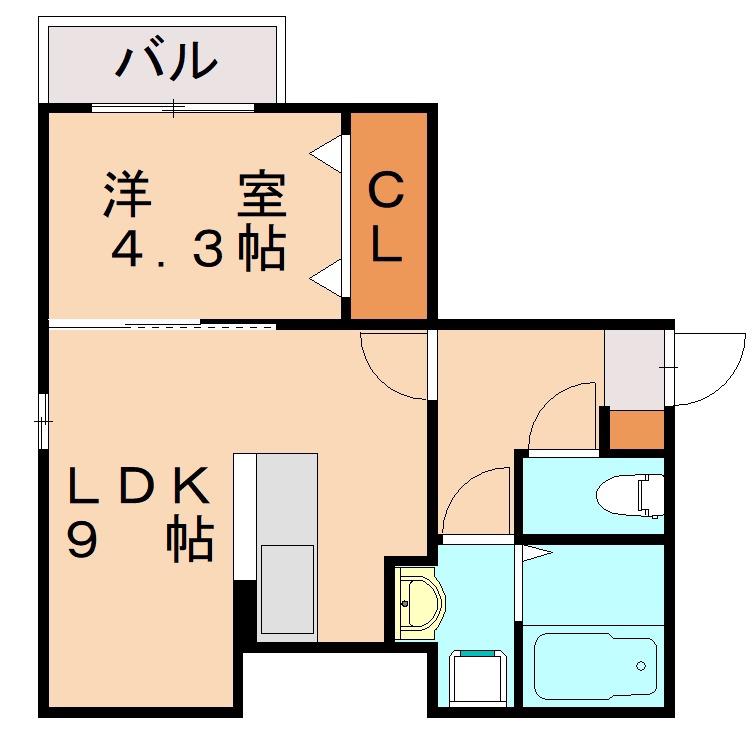 周船寺2丁目AP 2号棟(1LDK/3階)の間取り写真