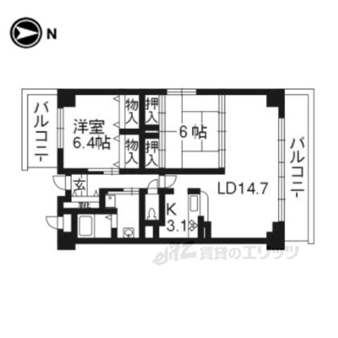シェルブリュー四条(2LDK/9階)の間取り写真