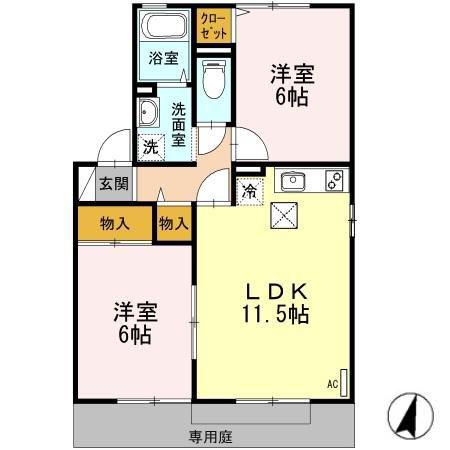 ラヴィーヌ A(2LDK/1階)の間取り写真
