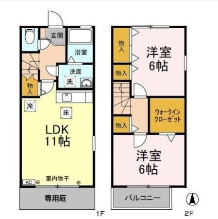 プランタニエールⅡ(2LDK/1階)の間取り写真