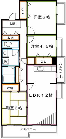 コーポレート東小金井(3LDK/5階)の間取り写真