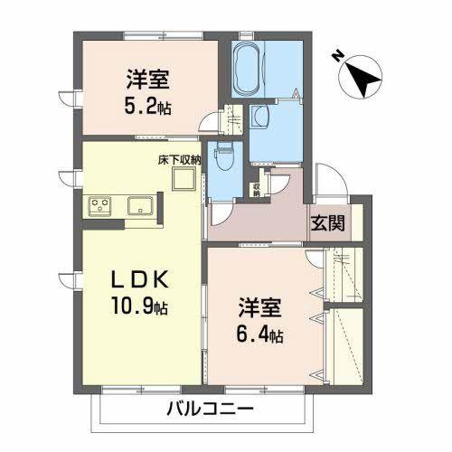 ベラージオA(2LDK/1階)の間取り写真