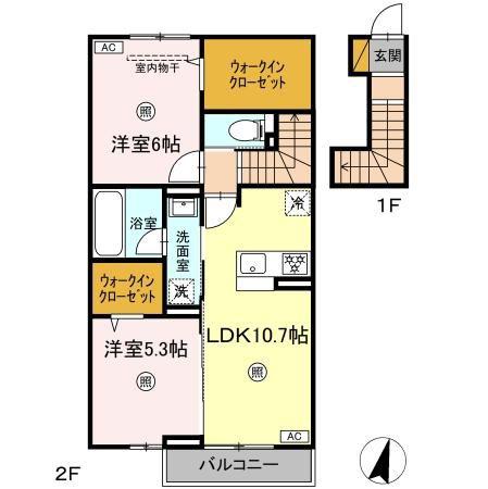SPINEL B棟(2LDK/2階)の間取り写真